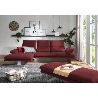 W.Schillig Ecksofa »broadway, Designsofa mit tollem Sitzkomfort, L-Form« Sitztiefenverstellung, Kopfteil- - Seitenteilverstellung, Breite 291cm, rot