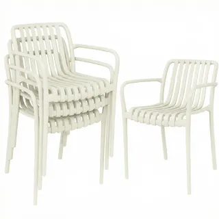 Outsunny Gartenstühle 4er Set Kunststoff Cremeweiß , 55x81.5x58.5 cm , Gartenmöbel, Gartensessel, Gartenstühle