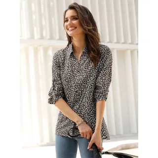 Longbluse CLASSIC BASICS, Damen, Gr. 44, grau (sand, schwarz, bedruckt), 100% Polyester, gemustert, Blusen Longbluse