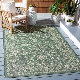 Safavieh Geometrisch Teppich für Innen - & Außenbereich - Wasserdicht - Courtyard Collection, Kurzer Flor, Grün und Beige, 120 x 180 cm