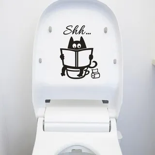 1 x schwarze süße Katze Shh Toilette entfernbarer Vinyl-Wandaufkleber tragbar und nützlich, Wandaufkleber und Wandbilder
