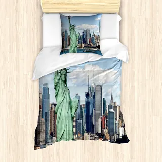 ABAKUHAUS New York Mantele, Warmer Frühlingstag, Milbensicher Allergiker geeignet mit Kissenbezügen, 135 cm x 200 cm - 80 x 80 cm, Mehrfarbig