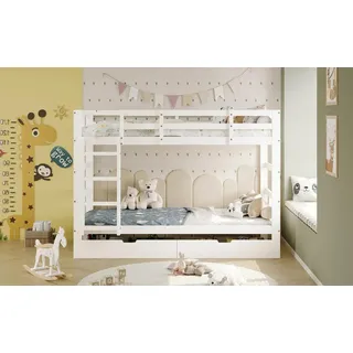 Kinderbett - Hochbett 90x200 cm - Mit Treppe - Rausfallschutz - Schubladen-Stauraum - Massivholz