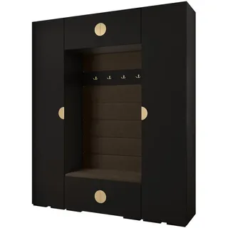 Abiks Möbel Garderoben-Set 236,7/200/47 , Schwarz, Braun, Goldfarben , Metall , Nachbildung , 10 Fächer , 200x236.7x47 cm , Garderobe, Garderoben-Sets & Garderoben-Serien, Garderoben-Sets