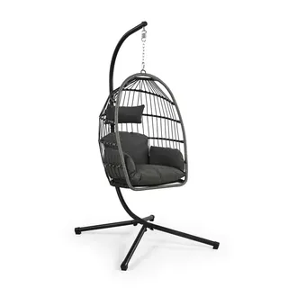 Greemotion Hängesessel Indoor & Outdoor Matera | Hängeschaukel mit Gestell 73x55x100 cm | Egg-Chair-Design | Stabil & Klappbar | mit Kissen
