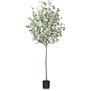 Fopamtri Künstliche Eukalyptus 180 cm Künstliche Pflanze Eukalyptus Deko für Drinnen Draußen Modern Decor Kunstpflanzen Plastikpflanzen im Topf für Home Schlafzimmer Büro Garten (1 Stück)