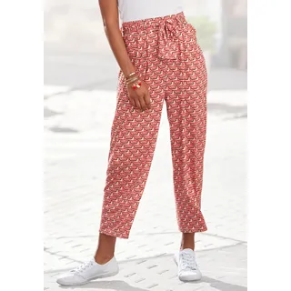 Culotte VIVANCE "in weitem, bequemen Schnitt", Damen, Gr. 34, N-Gr, rot (beige, rot bedruckt), Jersey, Obermaterial: 95% Viskose, 5% Elasthan, bedruckt, figurumspielend 7/8-Länge, Hosen Culotte, mit Retroprint, leichte Jerseyhose, luftige Sommerhose, Schlupfhose, Topseller