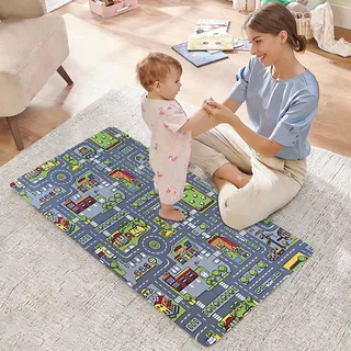 ZHITENG Teppich Kinderzimmer 50 x 80 cm Spielteppich Straße Spielteppich Kinder, rutschfest Kinderteppich, Autoteppich Straßenteppich für Babyzimmer Schlafzimmer Spielzimmer Antirutsch (A)