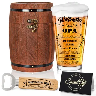 Joybble Opa Geschenk, Geschenke für Männer Personalisierte Bierglas mit Gravur, Bierglas in Fassbox 470ml, Geschenk zum Vatertag Geburtstagsgeschenk, Ideale Geschenke für Opa von Enkelkindern