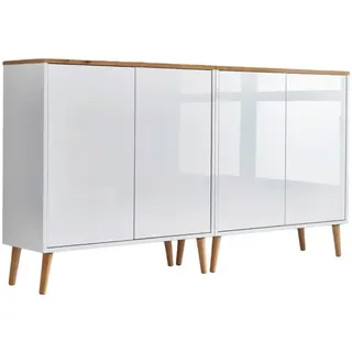 Mid.you Sideboard , Weiß, Eiche Artisan, Weiß Hochglanz , Holzwerkstoff , massiv , 6 Fächer , 158x86x33 cm , Made in Germany , erweiterbar, stehend , Kleinmöbel, Kommoden, Sideboards