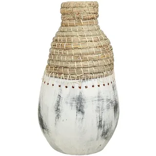 Alexandra House Living Vase, Weiß, Beige, Keramik, Rattan, 25 x 60 x 25 cm