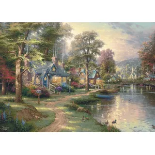 Schmidt Spiele 59800 - Dorf am See, Puzzle Thomas Kinkade 1.000 Teile - Holzpuzzle