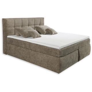 Stella Trading Michigan 6 Boxspringbett 200x200, Stone - Bequemes Doppelbett mit 7-Zonen Federkern Wendematratze & Kaltschaum Topper - 210 x 128 x 225 cm (B/H/T)