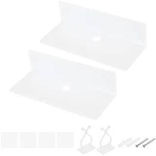 QUARKZMAN 2 Stk Wandregal Weiß Schweberegal Acryl 23cm Schwebendes Bücherregal Wandmontage Display Regal Organizer für Badezimmer Schlafzimmer Wohnzimmer Zimmerdekoration