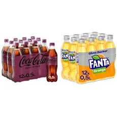 Coca-Cola Zero Sugar Cherry - fruchtiges Erfrischungsgetränk mit Kirsch-Geschmack (12 x 500 ml) & Fanta Zero Orange - fruchtig-spritzige Limonade mit klassisichem Orangen-Geschmack (12 x 500 ml)