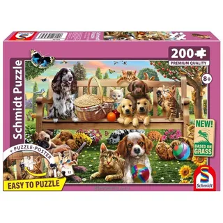 Schmidt Spiele 56534 Gartenpicknick für Hund und Katze, 200 Teile Kinderpuzzle
