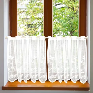 ZOLGINAH Scheibengardinen Küche Modern mit Ösen Bistrogardine Fenstergardinen Weiss Halbtransparente Vorhänge Küchenvorhang Kurzgardine Flächenvorhang Kurz für Küchen Wohnmobil (75x60CM(BxH))
