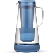 LifeStraw Home Wasserfilter-Kanne aus Glas mit Silikonbasis; Bietet Schutz vor Bakterien, Parasiten, Mikroplastik, Blei, Quecksilber, PFAS und weiteren Chemikalien; 1,6 Liter, Stormy Blue (blau)