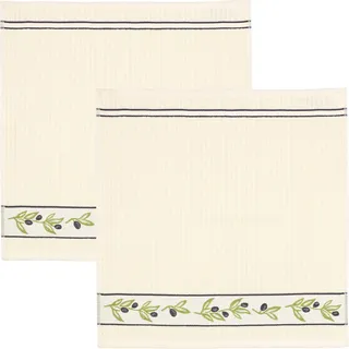 Kracht Frottier-Geschirrtuch "Olivenzweige" 2er-Pack Baumwolle Olivenzweige Größe 50x50 cm