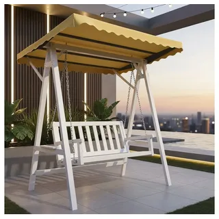 MuCoLa Hollywoodschaukel Weiß Grau Gartenschaukel Hängeschaukel Schaukelbank Holz Dach