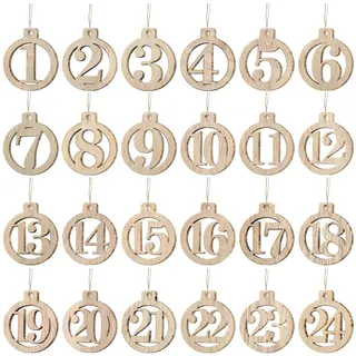 LIHAO Adventskalender zum Basteln Zahlen Holzanhänger runder Holzziffern Weihnachtsanhänger1-24 Weihnachten Countdown Zahlen Geschenkanhänger