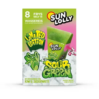 Sun Lolly Wassereis Sour Green Kiwi & Zuckerwatte 8 Stk | Limited Edition | Mit Fruchtsaft | Ohne künstliche Süßungsmittel | Glutenfrei