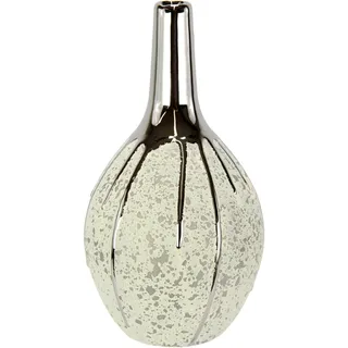 I.GE.A. Dekovase "Keramik Vase" Keramik-Vase, Blumenvase gepunktet, weiß, silberfarben