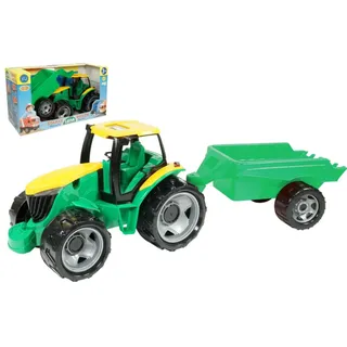 LENA® Starke Riesen Traktor mit Anhänger, mit Schiebedach, 100 kg Tragkraft - Schwarz, Grün, Grau, Gelb