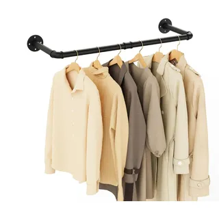 Yawinhe Kleiderstangen für die Wand, 80cm industrieller Rohr-Kleiderständer zur Wandmontage, Platzsparenders Wandregal Küchenregal, für Geschäft, Wohnen, Schwarz, 1-Pack, YMG002A-1
