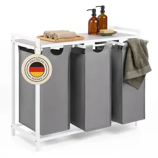 Blumtal Wäschesammler 3 Fächer Grau - Wäschekorb mit Ablage in Beton-Optik - Wäschetrenner 3 Fächer - Laundry Hamper
