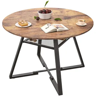 Esstisch Runder Ø120 cm mit Vintage-Stil – 4–6 Personen , Schwarz , Holz , 120x75x120 cm , Esszimmer, Esstische