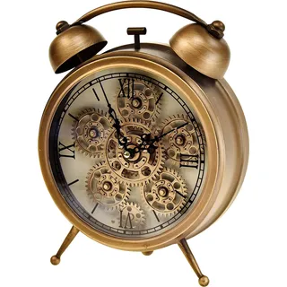Vintage Steampunk Wecker mit römischen Zahlen, Bronze Optik Tischuhr 23x8x29,5cm - Bronze, Schwarz