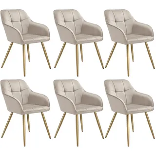 Tectake Esszimmerstuhl Marilyn gepolstert Polyester gold 6er Set
