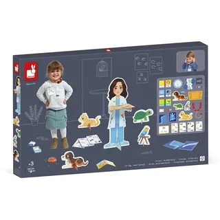 Janod - Ein Tag... beim Tierarzt – Rollenspiel für Berufe – incl. 40 Zubehörteile – Große Figuren (65 cm) - Regt die Fantasie an - FSC-zertifiziert - Ab 3 Jahren, J06622