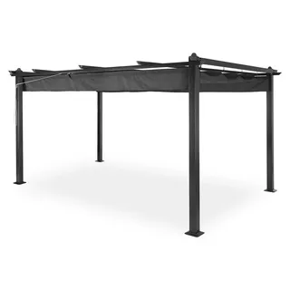 Blumfeldt Pavillon 3x4m, Rostfreier Metall-Pavillon mit Einziehbarem Dach, Pavillon Wasserdicht, Stabil & Winterfest, Langlebige Pergola Freistehend, Gartenpavillon mit UV-Schutz & Aluminium-Rahmen - Grau