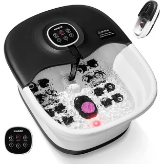 Fußsprudelbad mit Massage und Heizfunktion | Faltbares Fußmassagegerät | Fernbedienung | Wärmefunktion | Fußreflexzonen Massage | Timer| Fußbad mit 16 Shiatsu-Rollen (Schwarz)