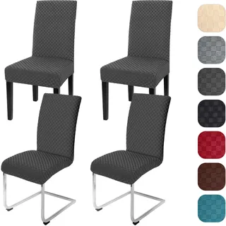 Yugarlibi Stuhlhussen 4er Set Stretch Stuhlhussen Schwingstuhl Elastische Moderne Jacquard Stuhlbezug Abnehmbarer Waschbarer Stühle Schutz für Küche Restaurant Bar Hotel Bankett (Dunkelgrau, 4 Stück)