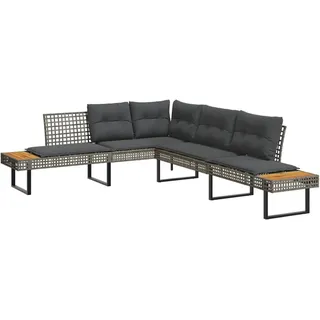 vidaXL Gartensofa in L-Form mit Kissen Grau Poly Rattan und Akazie - Grau
