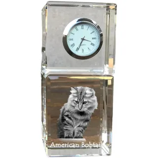 Amerikanisch Bobtail - Kristalluhr mit Bild, Katzenbild im Kristall, personalisierte Schreibtischuhr von Art-Dog.