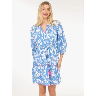 Zwillingsherz Sommerkleid »"Blätter Zweifarbig"« Ohne Taschen mit Tasseln und kontrastfarbigen Details, blau