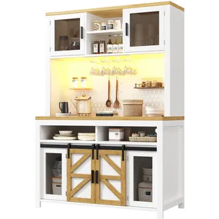 Stilvora Highboard in Weiß Mehrzweckschrank mit USB-Anschluss und LED B120/T40/H174.5cm, für Küche Esszimmer , Holzwerkstoff , Rechteckig , Sockel , 120x174.5x40 cm , Esszimmer, Anrichten, Buffetschränke