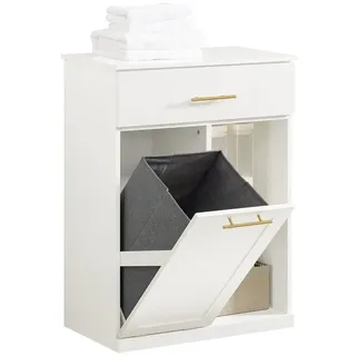 SoBuy Badezimmerschrank mit Wäschekorb Schublade und 2 Regalen für Stauraum Kompakter Badezimmer Schrank in Weiß Badschrank Schmal 66x37x95 cm BZR66-W - Weiß