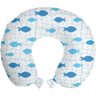 ABAKUHAUS Fisch Reisekissen Nackenstütze, Geometrische Net Design Punkte, Schaumstoff Reiseartikel für Flugzeug und Auto, 30x30 cm, Blau Hellblau Weiß - Blau