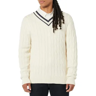 Amazon Essentials Herren Pullover mit V-Ausschnitt und Zopfmuster, Hellbeige, Größe XL