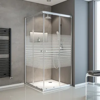 Schulte Sunny Eck-Duschkabine mit Schiebetüren rechts 90 x 180 cm silber Sicherheitsglas, Motivglas