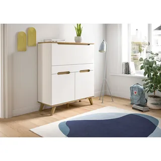 Home affaire Sekretär »Alesund, Höhe 118cm, 2 Türen, 1 Schubkasten,konischer Fuß, Scandi-Look« Anrichte, Schrank, Kommode, Midischrank, Wohnmöbel, Wohnzimmer, weiß
