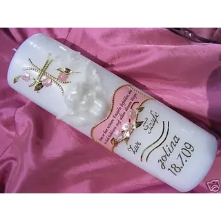 Taufkerze Kommunionkerze Junge Mädchen 250/70 mm mit schönem Spruch VT-24 inkl. Zubehör für selbstbeschriften