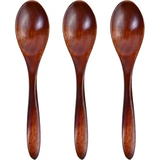 Daleweo 3 Stück Holzlöffel Set Klein 14cm, Nanmu Holzbesteck für Kinder, Esslöffel Suppe Ramen, Honiglöffel Langstiel, Holzkochlöffel Kaffee Tee Brei