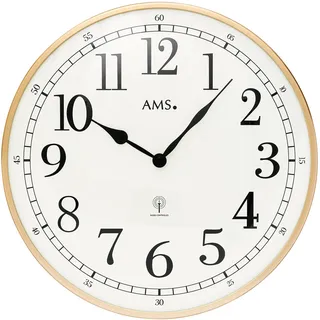 AMS 5607 Wanduhr Funk Funkwanduhr analog rosegold farben rund mit Glas - Gold, Beige, Schwarz
