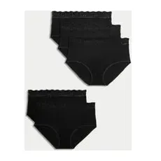 Womens M&S Collection 5er-Pack Taillenslips aus Baumwolle und Lycra® mit Spitze - Black, Black, 28
